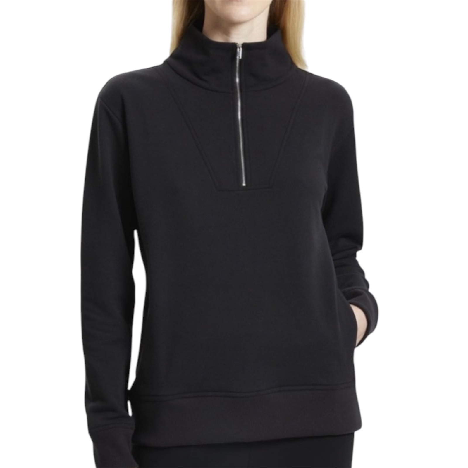 Theory Half Zip Yoke Po Cloud Fleece Women Medium Black Pullover Sweatshirt